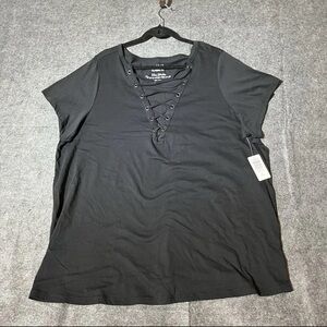 Torrid Black Lace-Up Short Sleeve Top